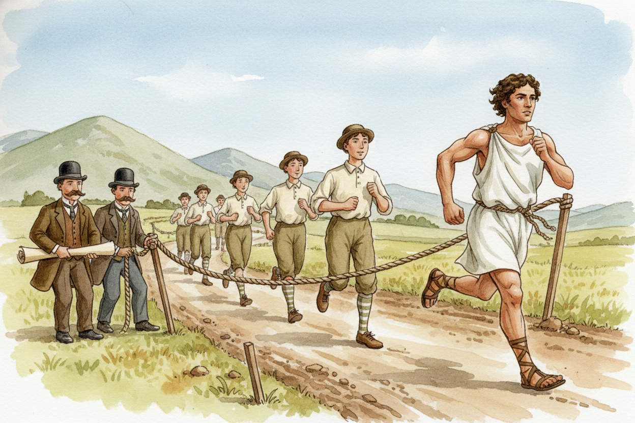 That story became famous. So when the first modern Olympic Games happened in 1896, organizers thought: ~~let's honor Phe
