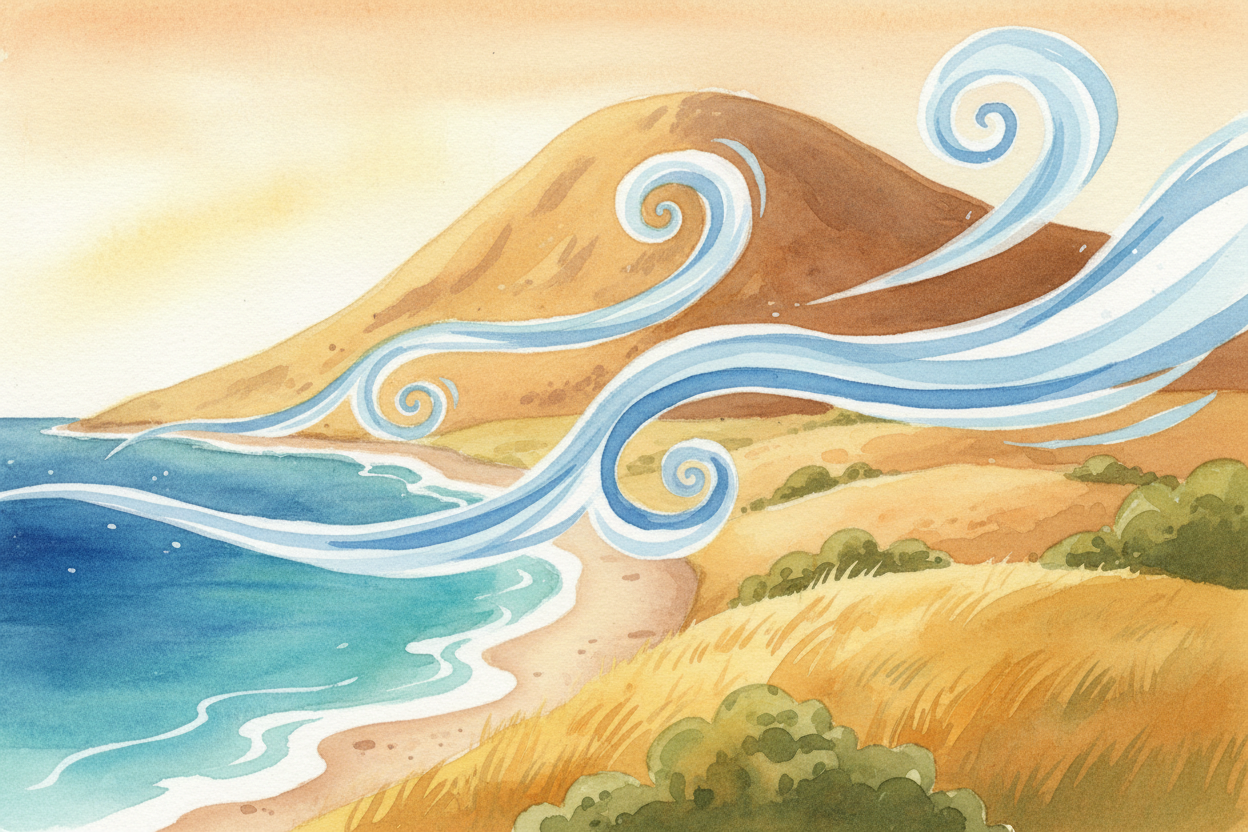 It starts when wind carrying *wet ocean air* hits a mountain. The air **can't go through solid rock**, so it has to go u