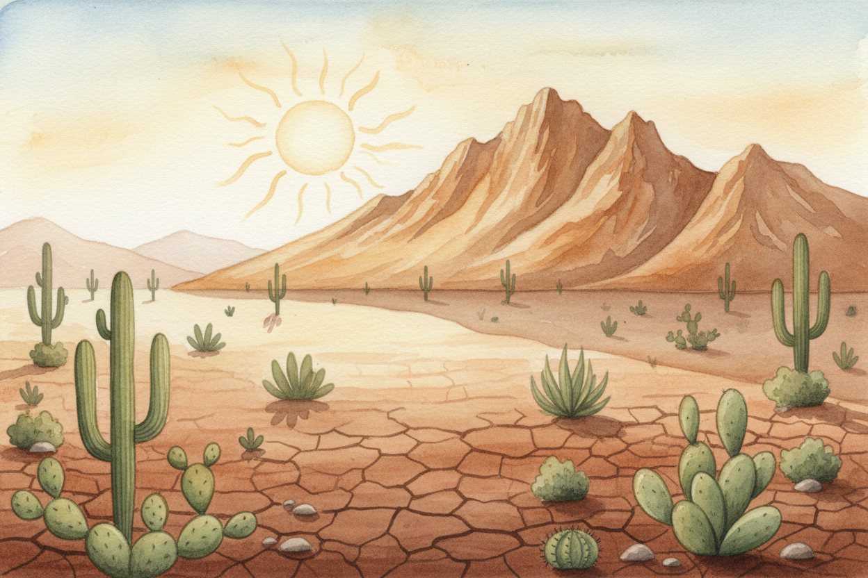This dry side — the leeward side — gets what's called a ++rain shadow++. The mountain literally casts a **shadow made of
