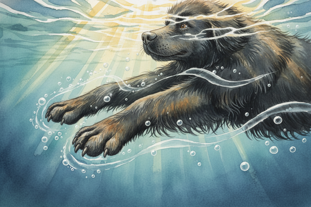 So over generations, they **bred the strongest swimmers**. Dogs with webbed feet could push more water with every stroke