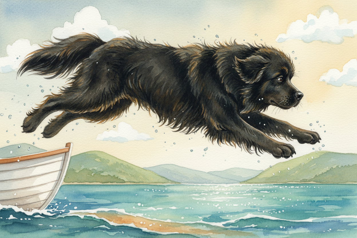 Even today, ++Newfoundlands++ compete in water rescue trials, practicing the jobs their ancestors did for real. They **l