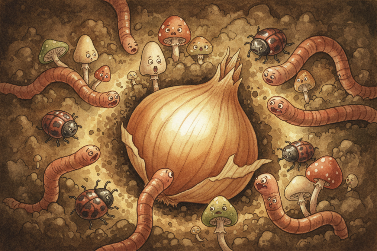 ~~Here's the thing:~~ onions grow underground, and underground is full of hungry creatures — bugs, worms, fungi — all lo