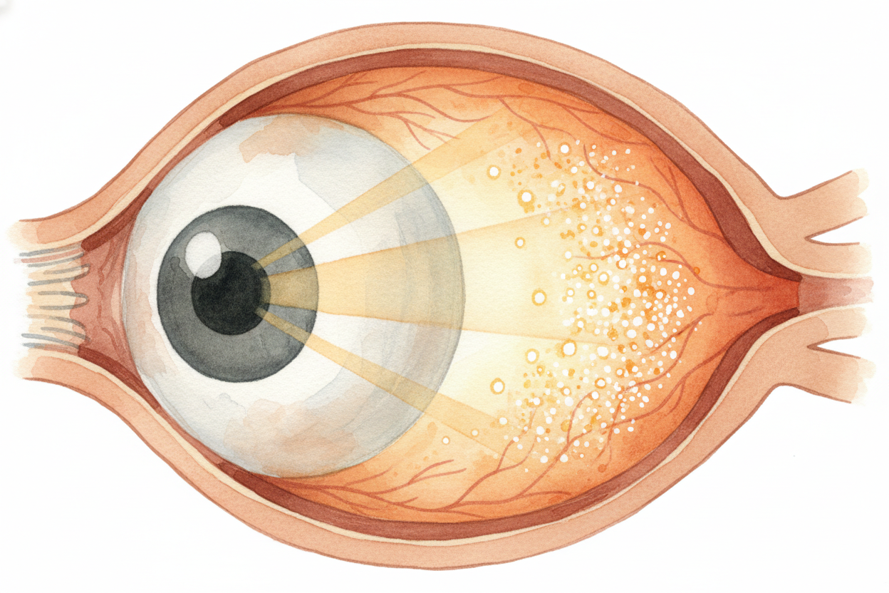 ~~Your eyes have a clever trick built in~~, and it all happens in the back of your eyeball. Light comes through your pup