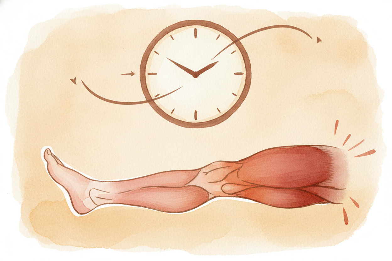 The soreness doesn't peak right away because inflammation takes time to build up. It's like **how a bruise doesn't turn 