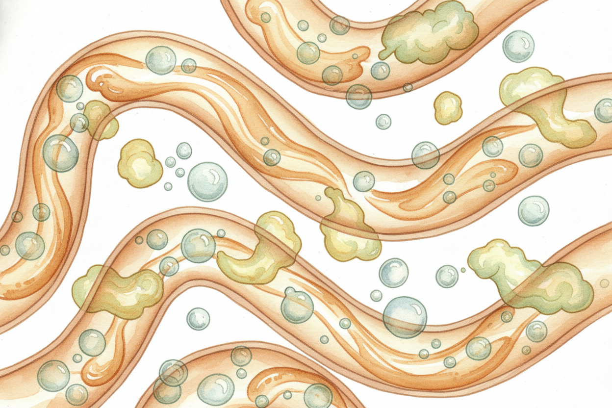 ~~But~~ your stomach and intestines **aren't empty rooms**. They're full of air, digestive juices, and food in various s