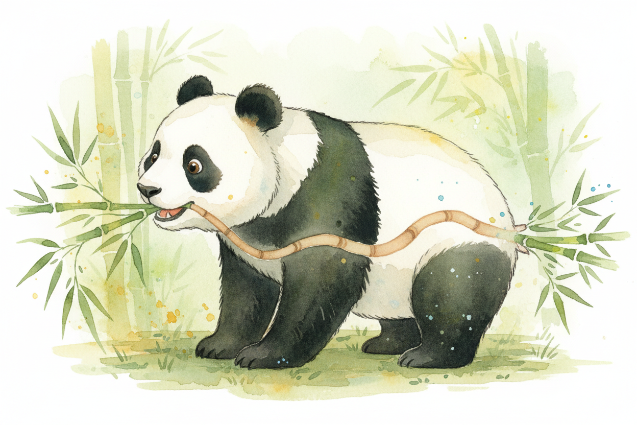 ~~But here's the catch~~ — their stomachs never fully changed. Pandas still have the **short digestive system of a carni