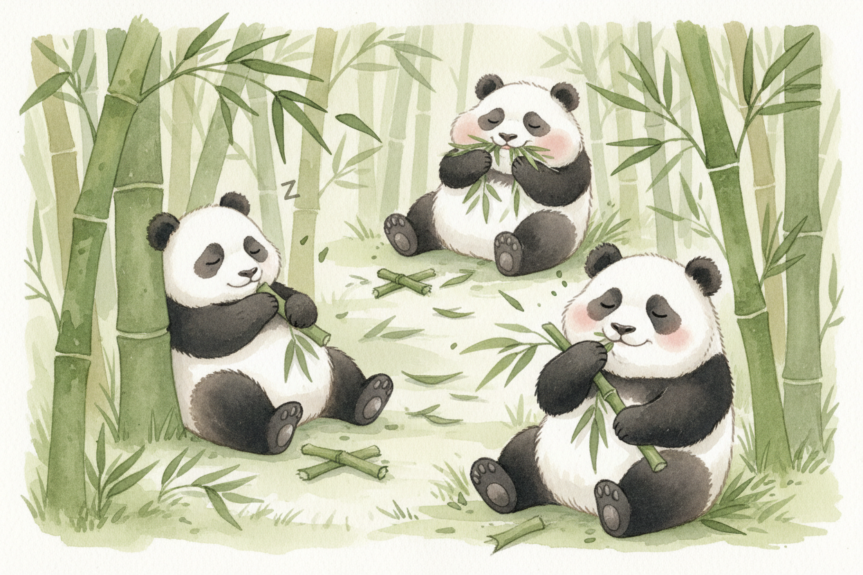 That's why they eat so much. A panda needs to consume bamboo for **twelve to sixteen hours a day** just to get enough ca