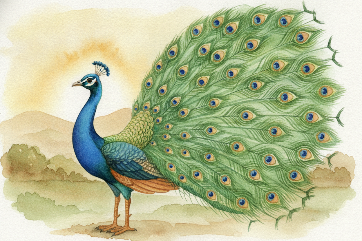 First, a small correction. That magnificent fan isn't really his tail. The colorful feathers grow from his back, just ab