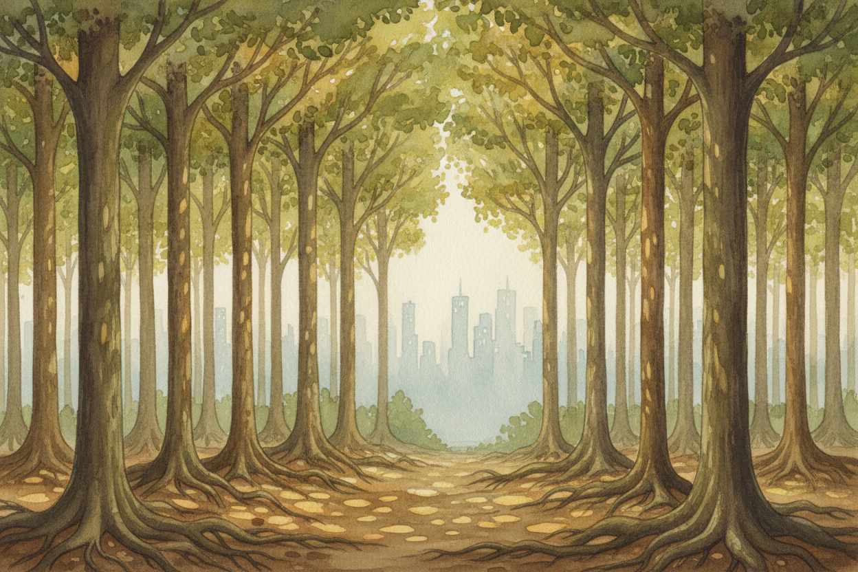 So people live in cities for the same reason **trees grow close in a forest** — they're *better together*. Every person 