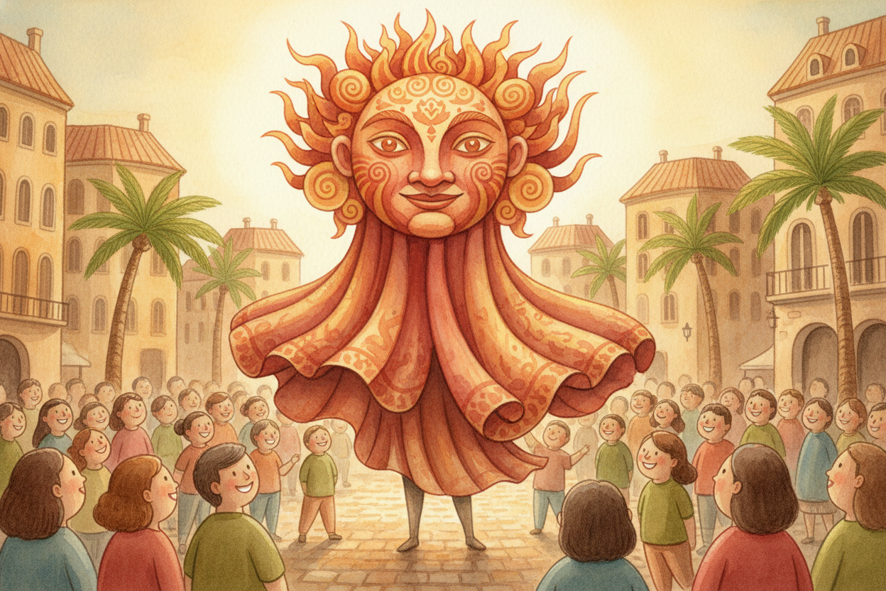 Masks also make festivals **bigger than life**. A human face, no matter how expressive, can only be seen from a few feet
