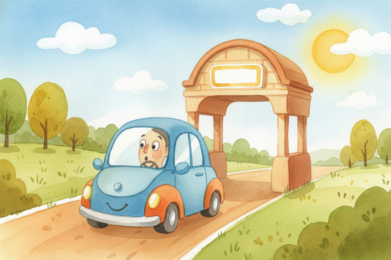 You're driving along, windows down, music up, and suddenly there's a booth ahead. A sign says "TOLL — $2.50." ~~Wait, wh