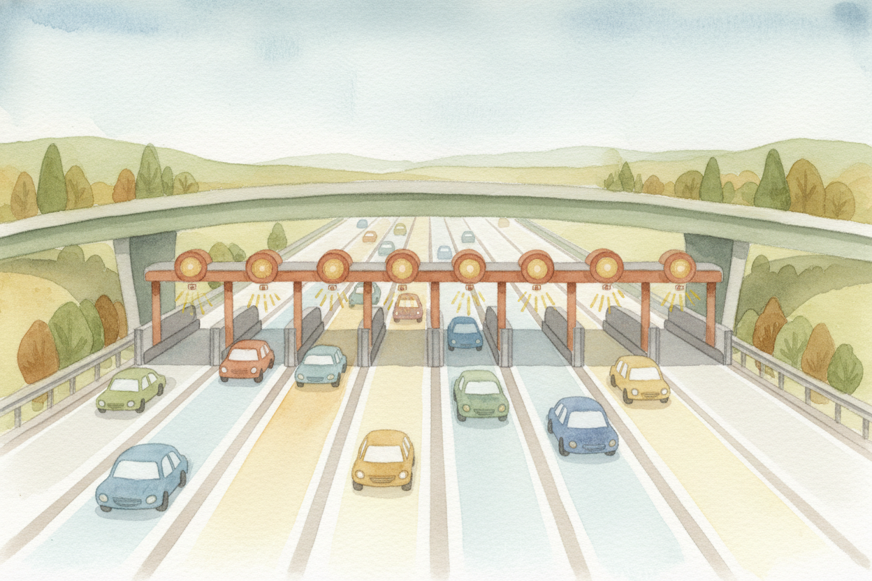 ~~So they make a deal:~~ "We'll build this **expensive road** now, and the people who use it will *pay a little each tim