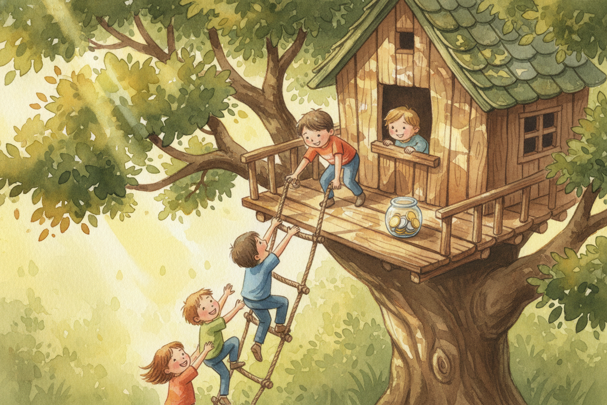 It's like if you and your friends wanted a **treehouse** but didn't have the money up front. You might ask everyone who 