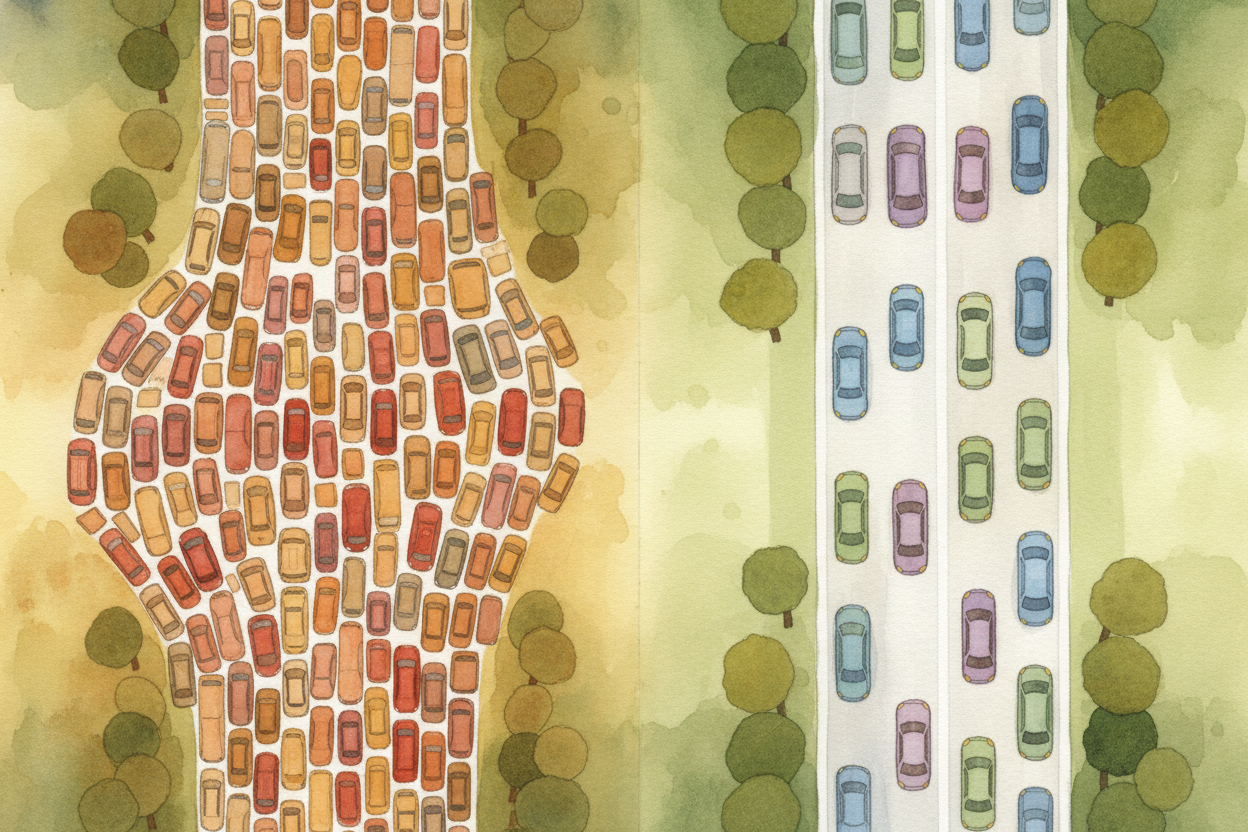 Toll roads also help with traffic. When a road costs money, **some drivers pick a different free route instead**. That m