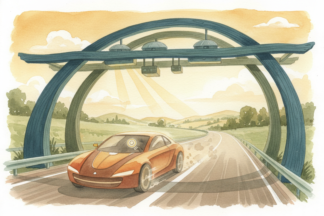 These days, many toll roads don't even have booths anymore. A little ++transponder++ in your car **beeps as you zoom thr