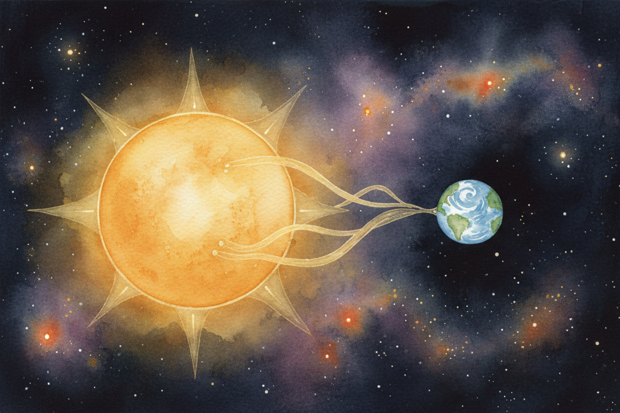 The sun's gravity reaches out like an **invisible hand**, pulling on Earth constantly. That pull is what makes Earth "fa
