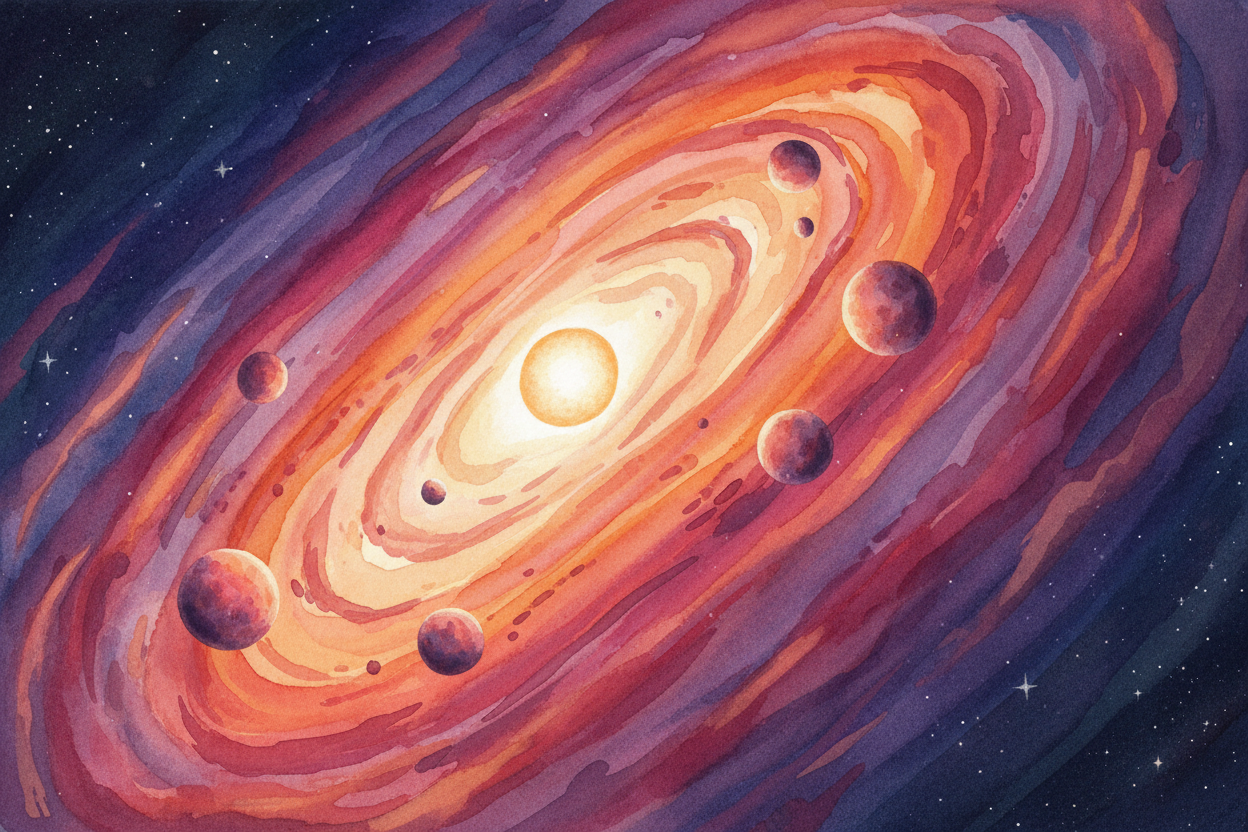 The original sideways push came from the *spinning cloud of gas and dust* that formed the solar system. Everything in th