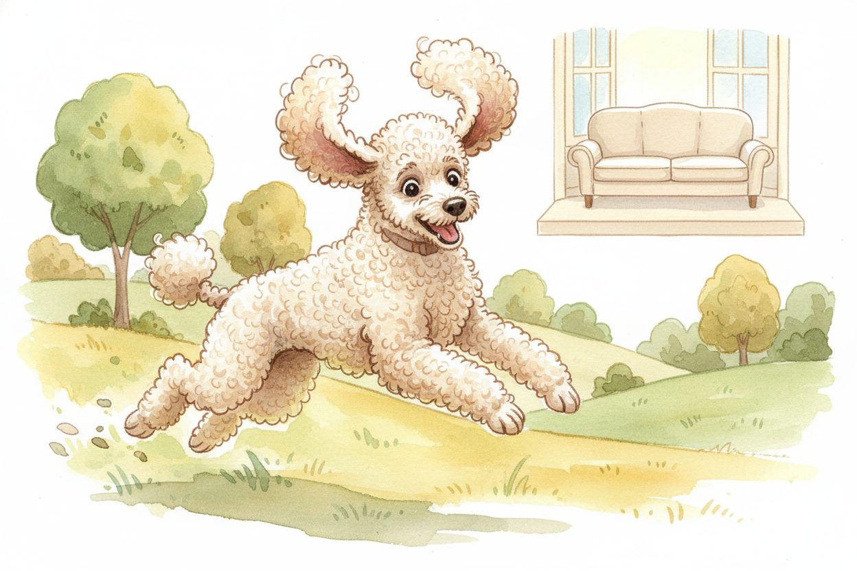 Look at a ++Poodle++ and you see a **cloud of tight curls**, a bouncing pompom of fluff that never seems to drop hair on