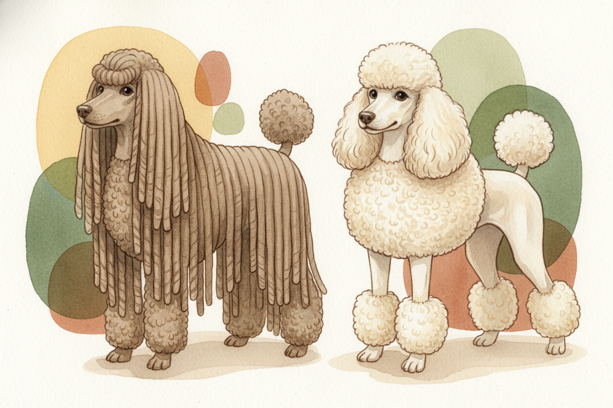 This is why Poodles need haircuts. Left alone, those curls would grow into long, matted ropes called cords—~~think of a 