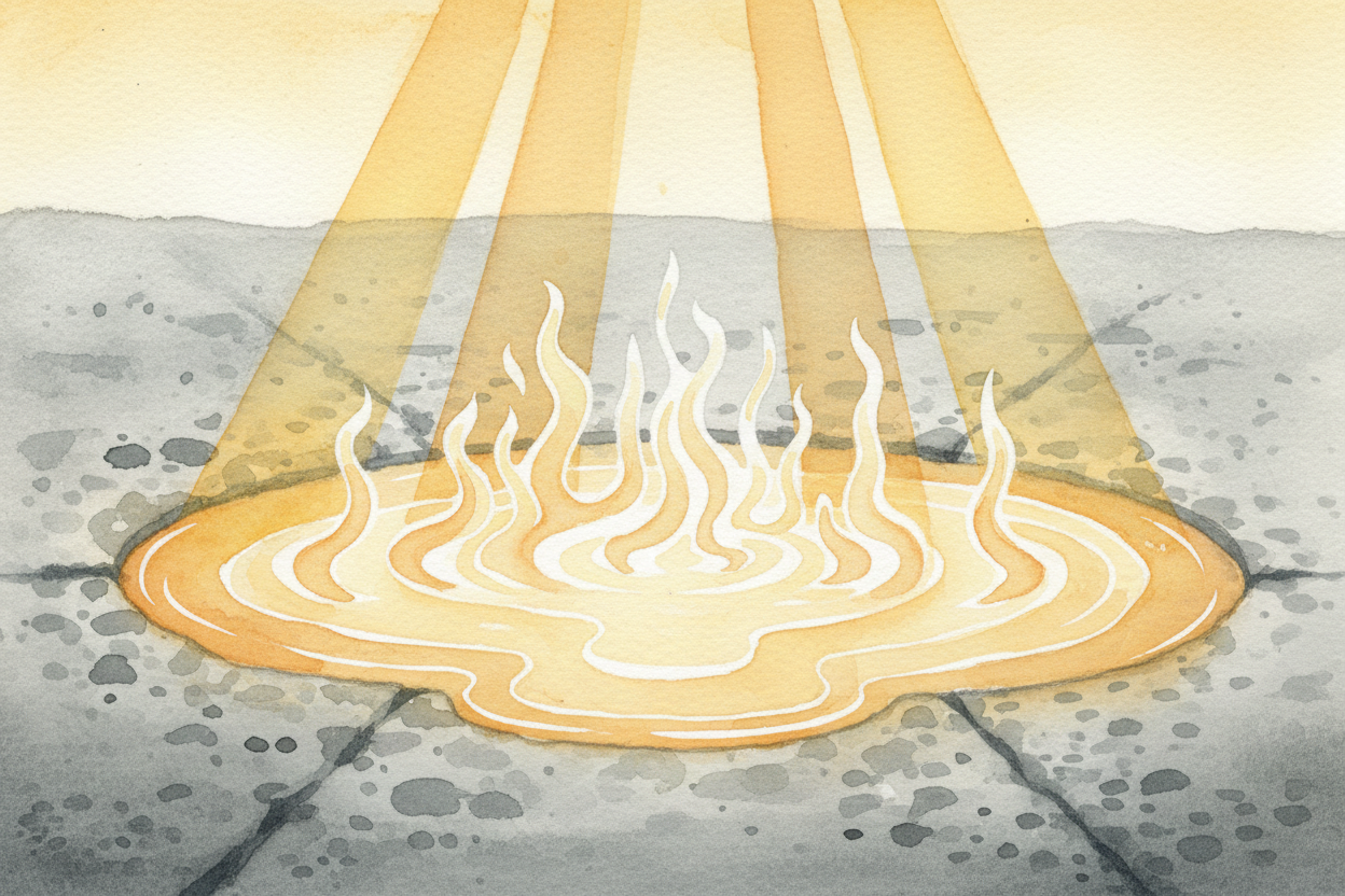 **The sun helps.** Sunlight warms the puddle, *giving those water molecules extra energy* — ~~like turning up the heat u