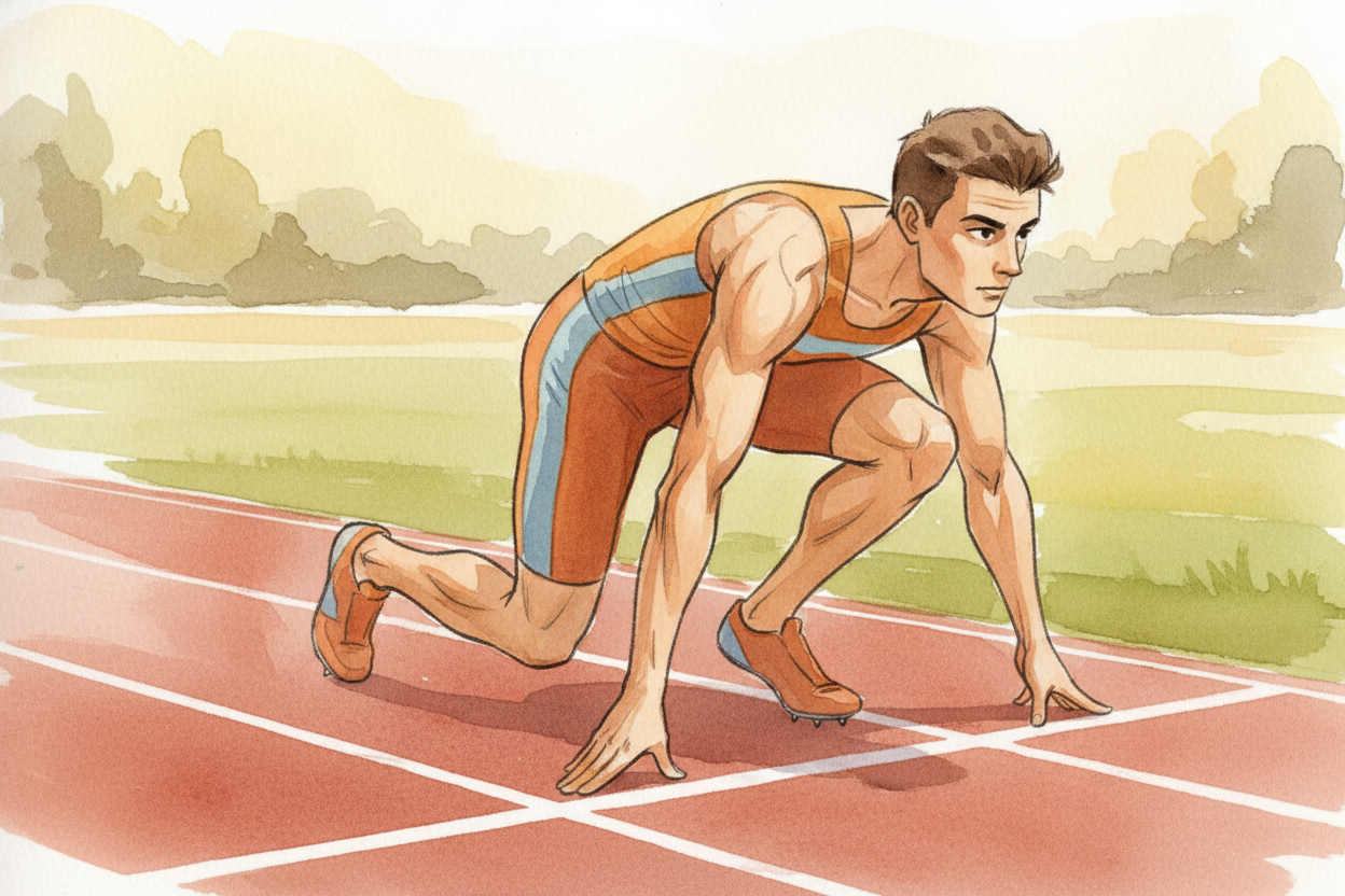 Watch a sprinter at the starting line. They're not standing tall like you'd expect. They're crouched down low, hands pre