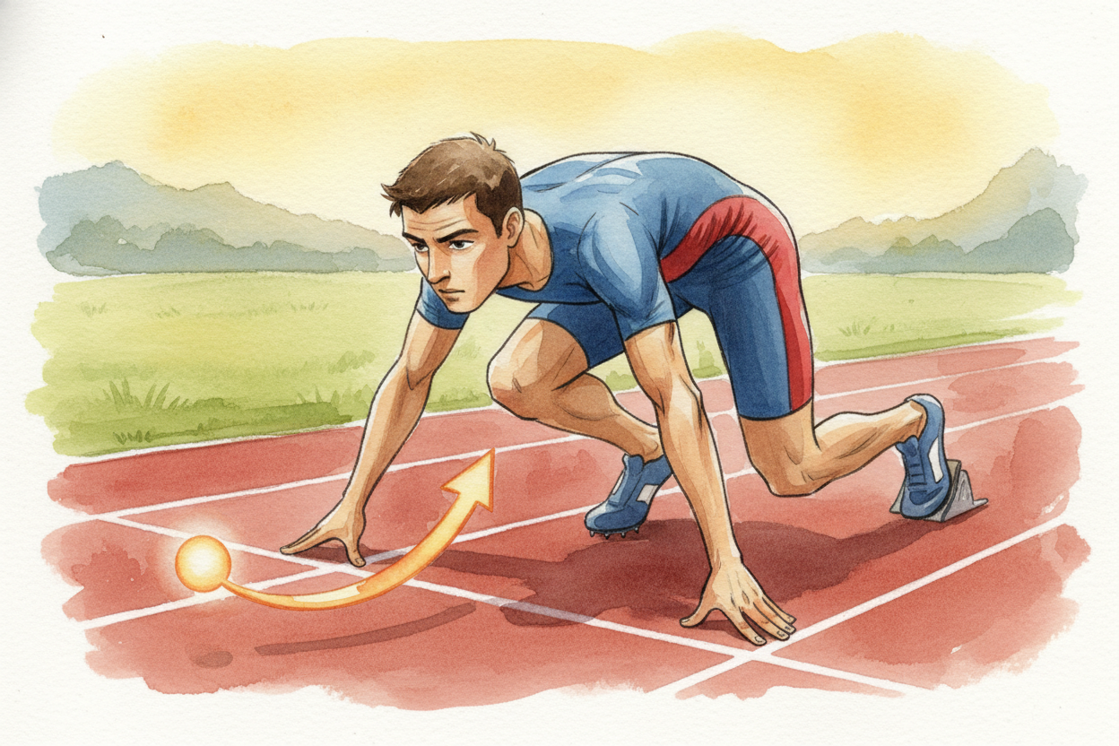 Then there's balance. A crouched runner leans forward, weight over the hands. The moment the hands lift off the ground, 