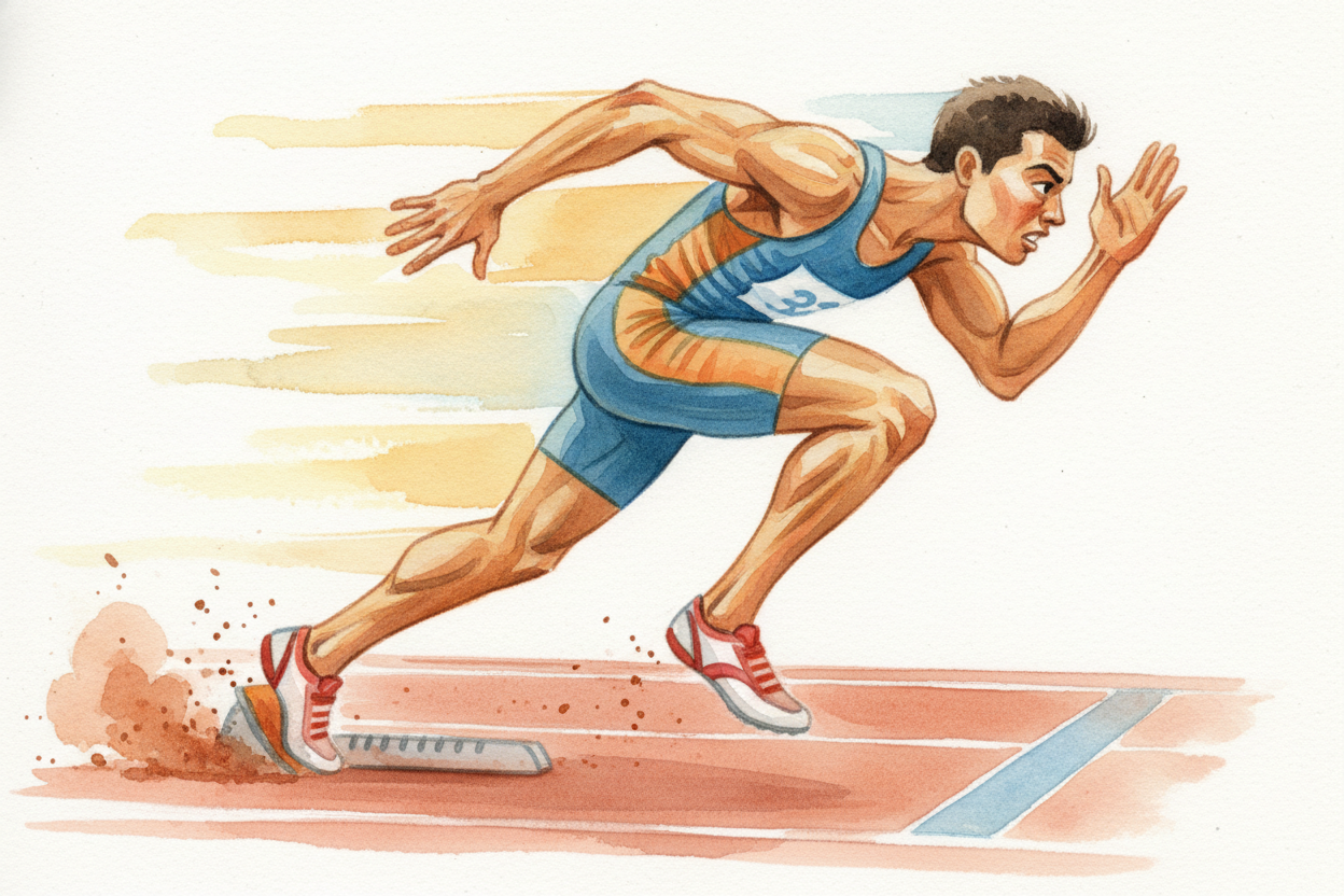 ~~The first two steps out of the blocks~~ are the most important steps of the entire race. Sprinters stay low, body angl