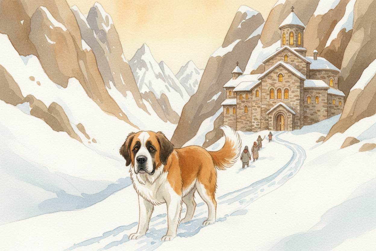 About a thousand years ago, monks built a monastery high in the Swiss Alps, right at the ++Great Saint Bernard Pass++ — 