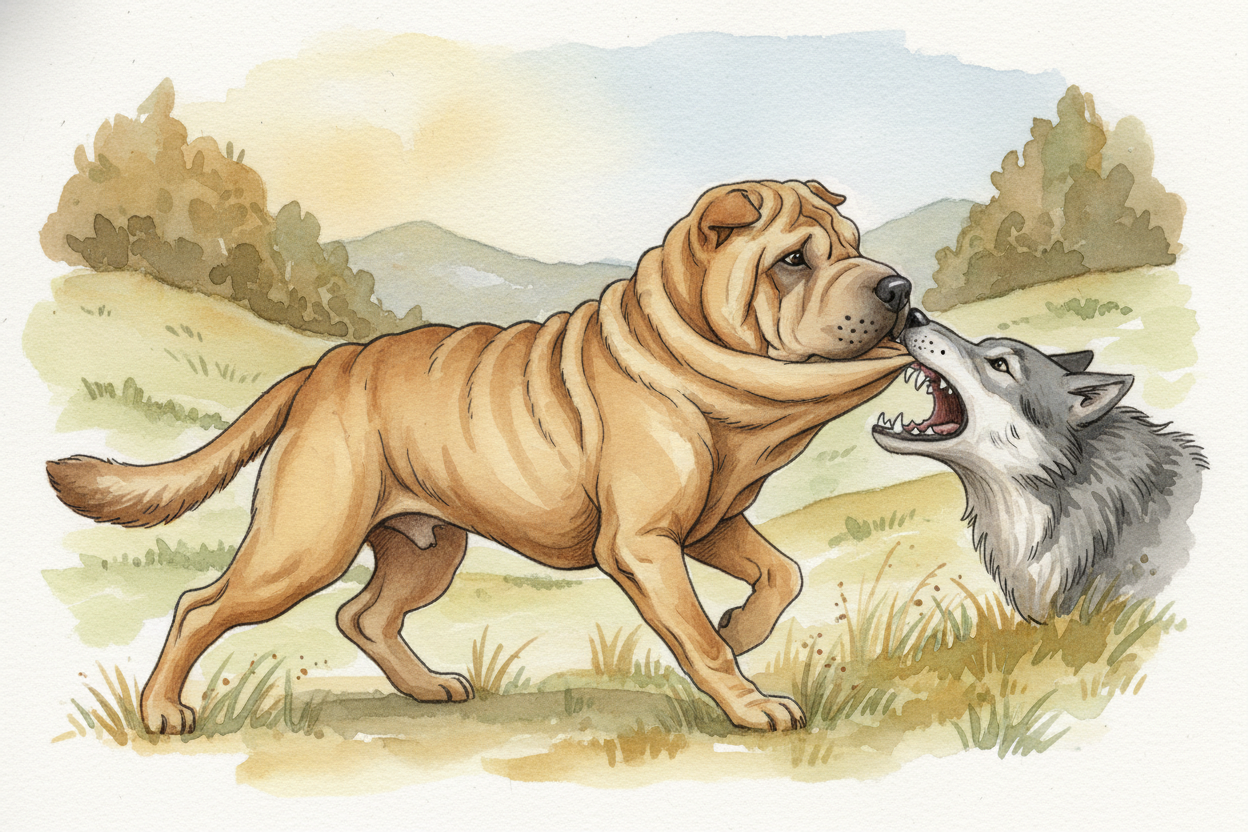 ~~Here's where the wrinkles become genius.~~ Imagine you're a wolf trying to bite a ++Shar-Pei++. You lunge for the neck