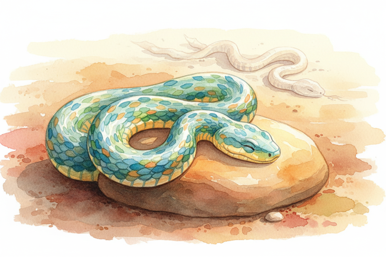 ~~And the snake?~~ It's bigger now, with **gleaming new scales and sharp vision**. It'll shed again in a few months _whe
