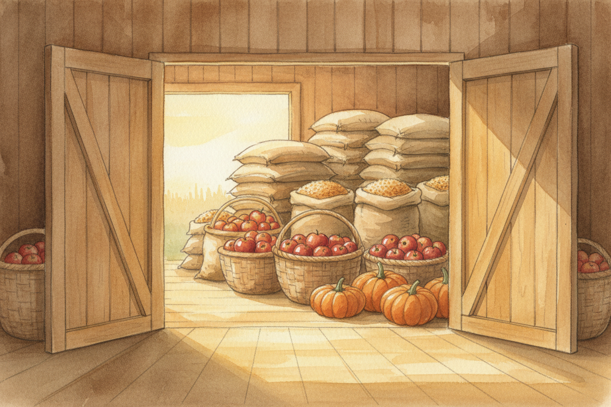 ~~Then came autumn.~~ The crops were finally ready. You cut them down, gathered them up, and stored them in barns and ce