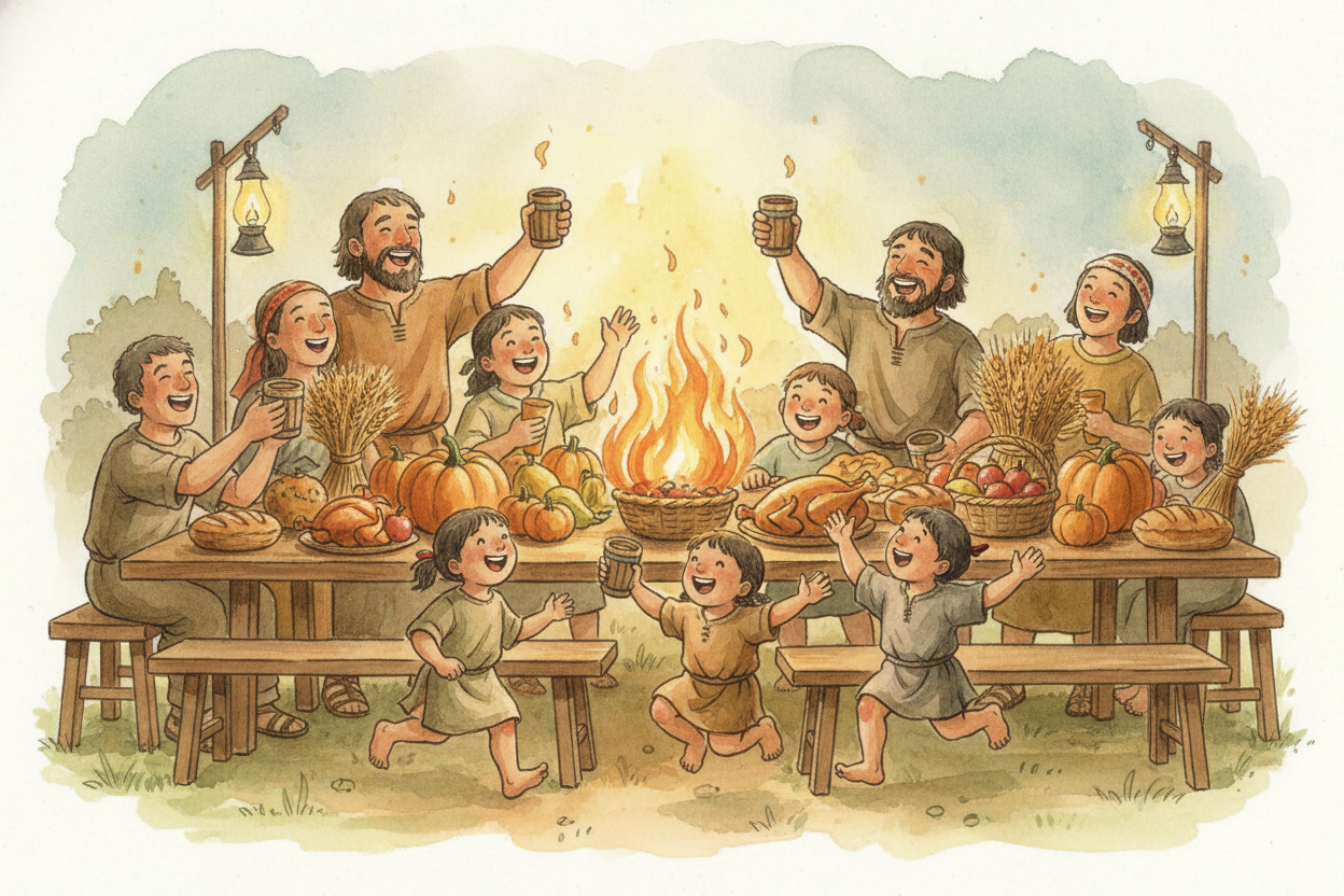 So when the harvest came in strong, people felt relief so huge it demanded a party. "~~We made it.~~ We have enough. We'