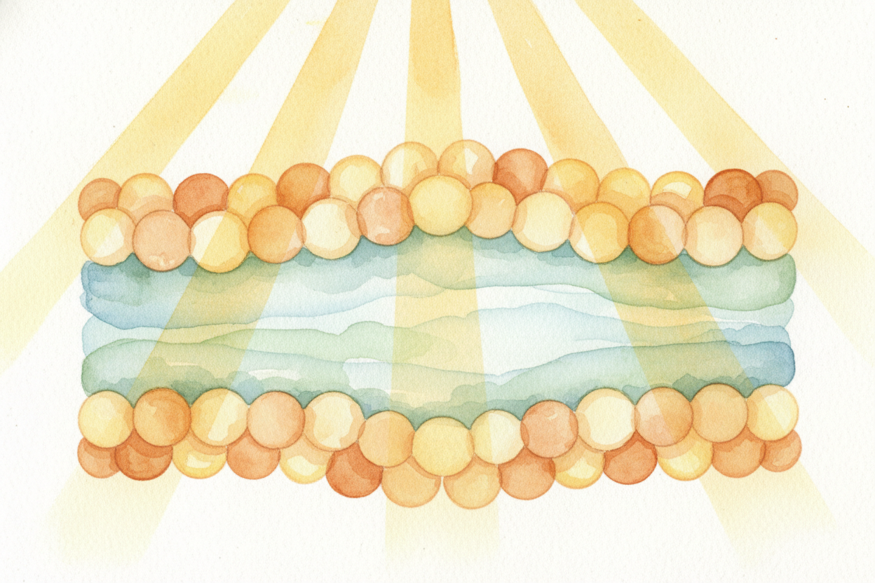 ~~Here's the trick:~~ a soap bubble isn't one layer — **it's a sandwich**. There's a _super-thin layer of soapy water_ t