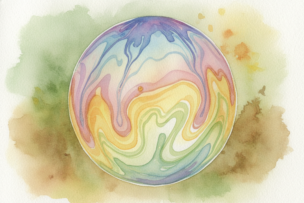 ~~That's why~~ the colors swirl and shift as you watch. **Gravity pulls the soapy water downward**, making the top thinn