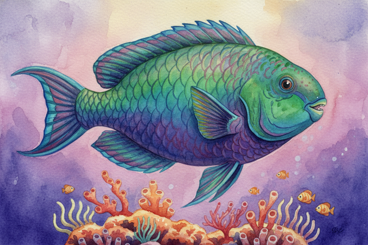 Some fish do the **opposite flip**. ++Wrasses++ and ++parrotfish++ are born female, then change to male when they're hug