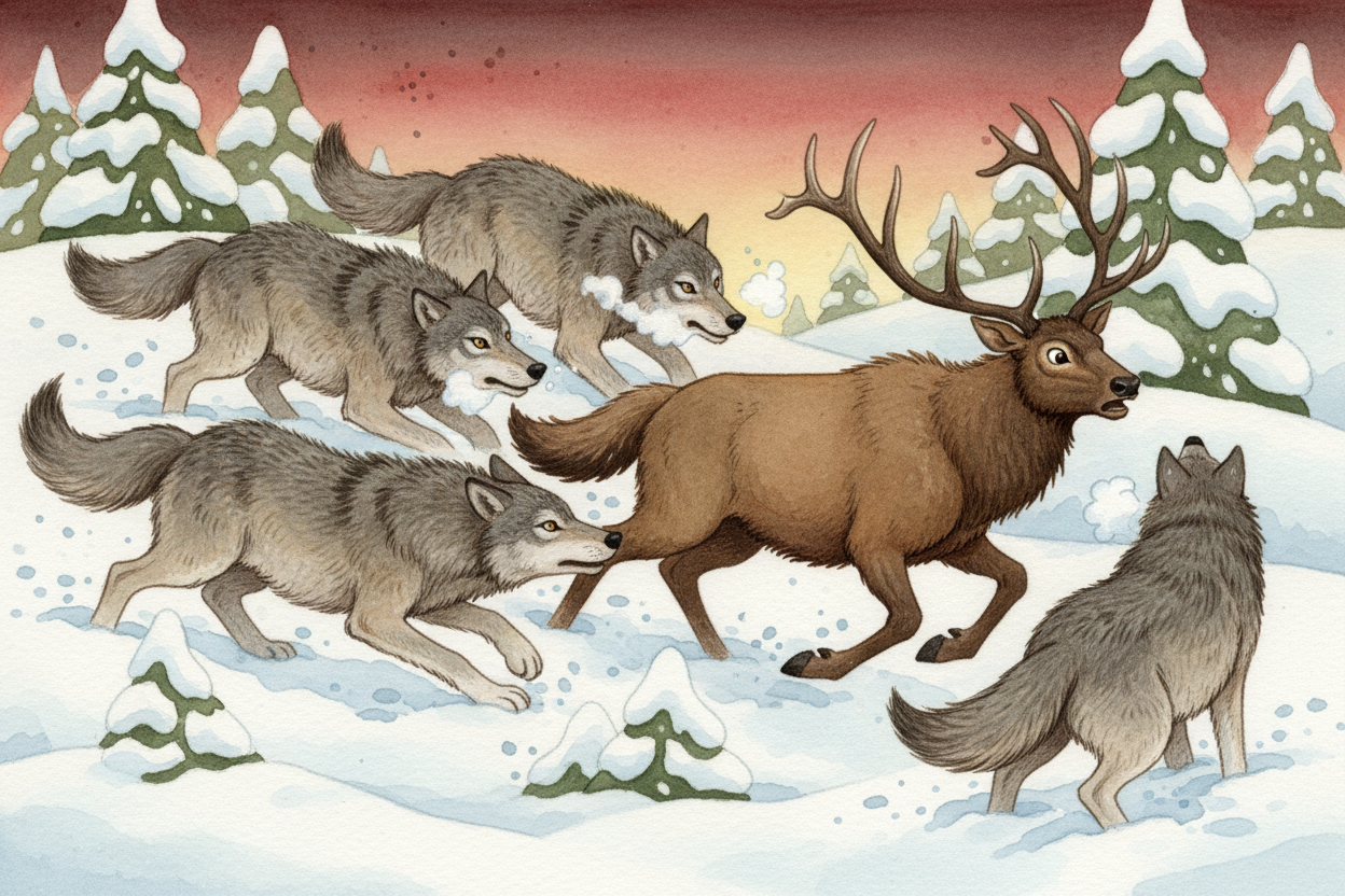 Groups also make hunting easier when you're the predator. Wolves hunt elk that weigh five times what a wolf does. ~~One 