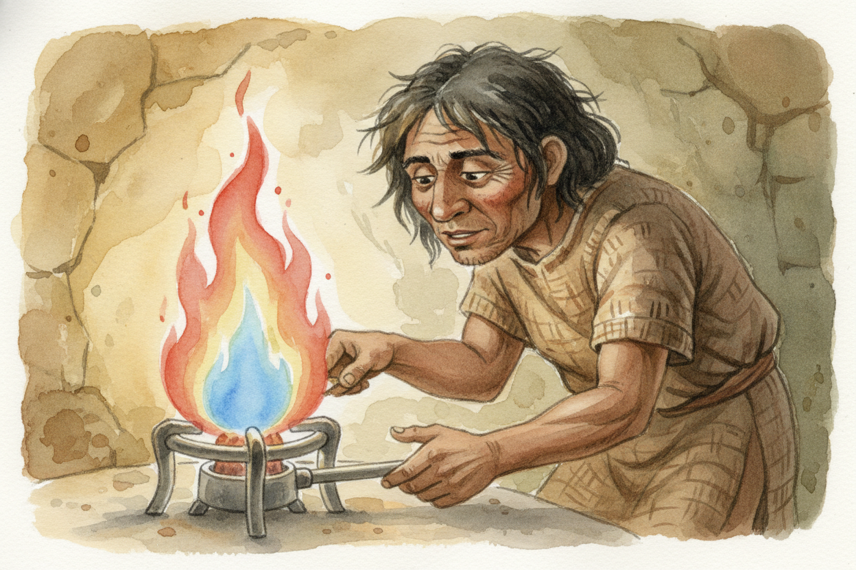 Now ~~here's where it gets weird:~~ **the temperature flip can reverse** depending on context. In firelight, *blue flame