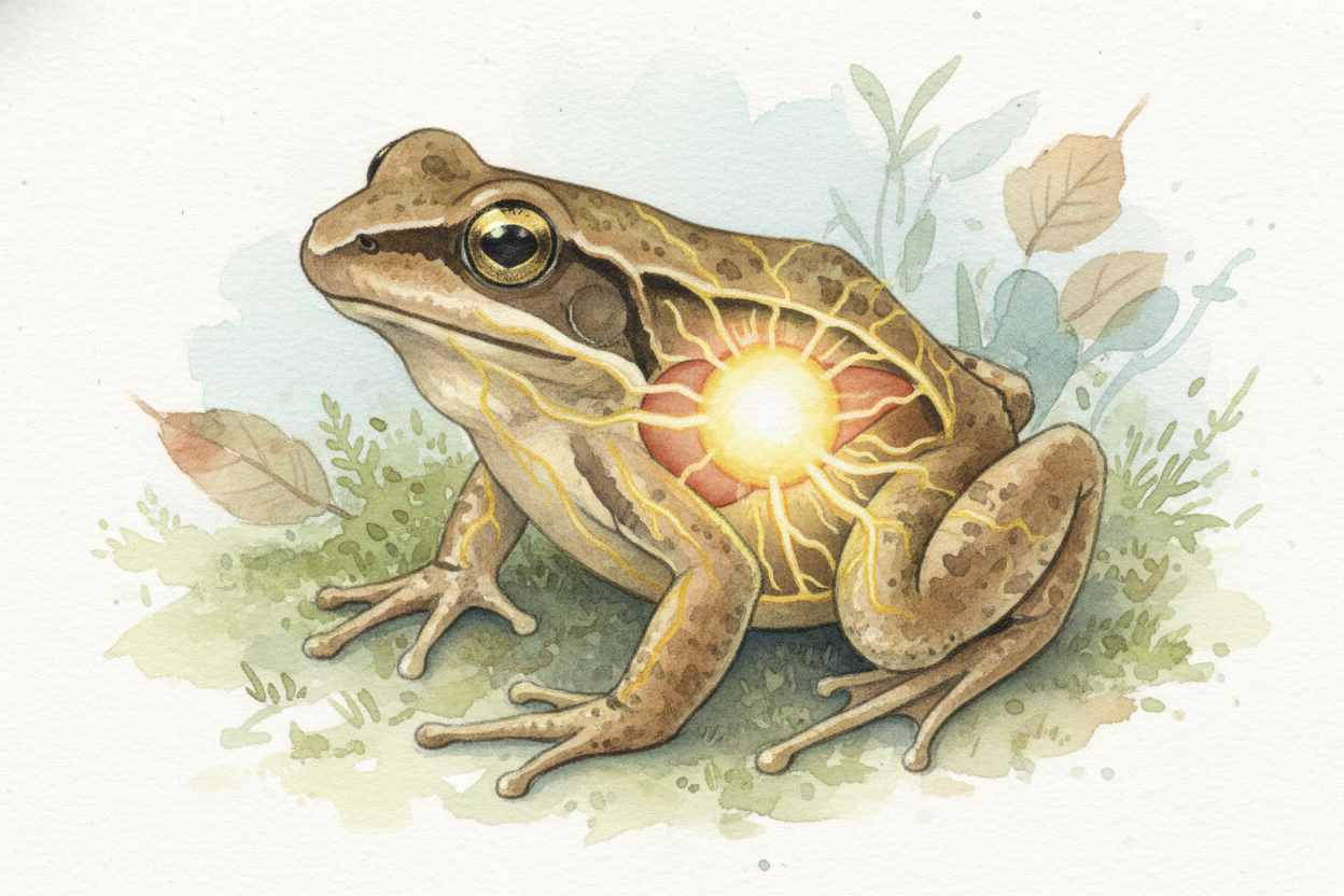 The frog also moves most of its water out toward its skin and organs, away from the most delicate inner parts. Its liver
