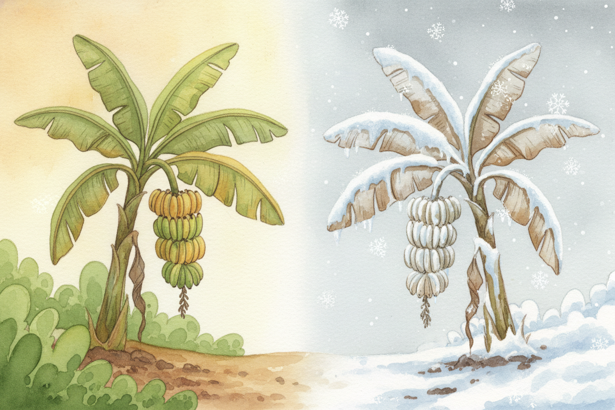 Some things only grow in certain places. Bananas love **hot, rainy tropical weather** year-round. If you live where wint