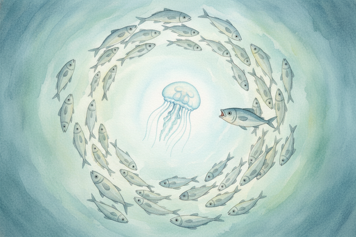 Scientists have watched it happen in labs dozens of times. Get the ++jellyfish++ stressed — starvation, temperature shoc