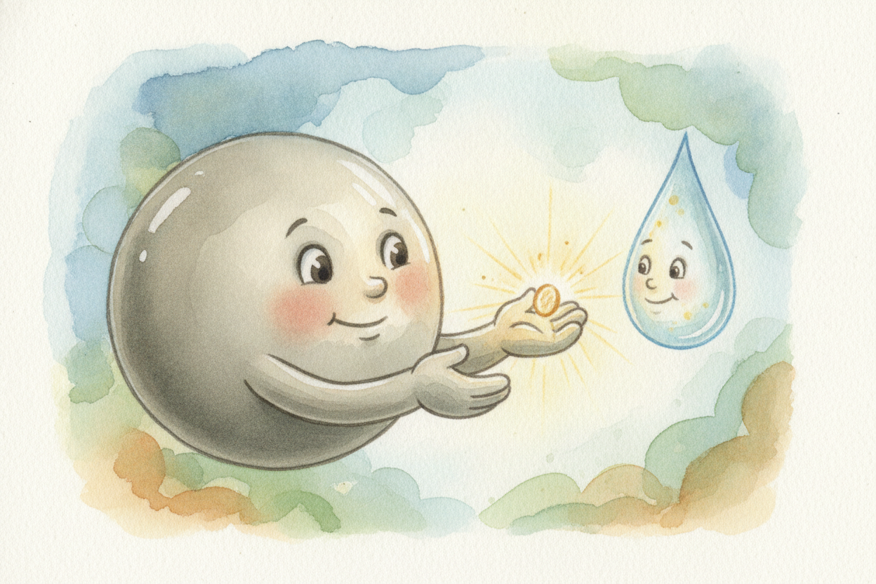On that ~~watery dance floor~~, the iron gives away tiny pieces of itself called ++electrons++ — think of them as *littl