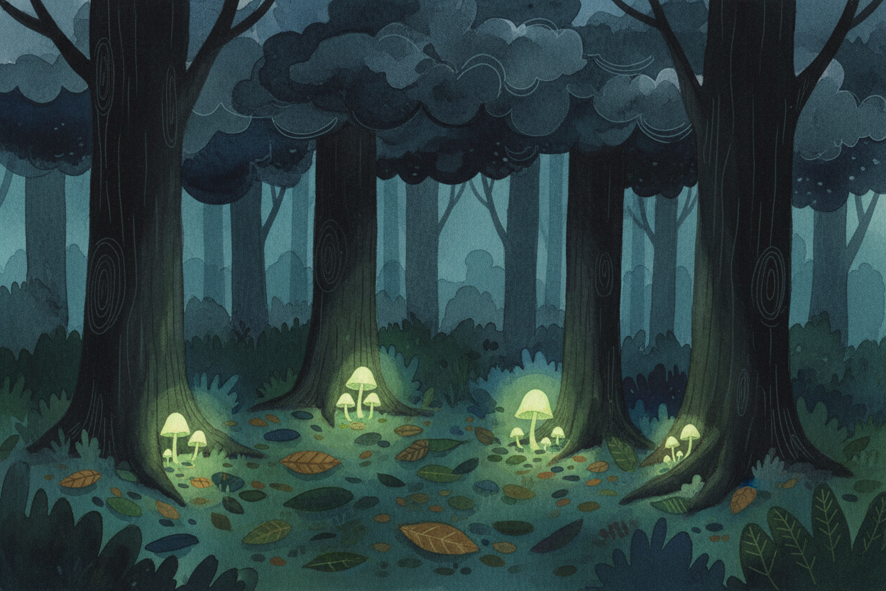 Deep in the forest at night, when the moon hides behind clouds and the trees stand black as ink, ~~something impossible 