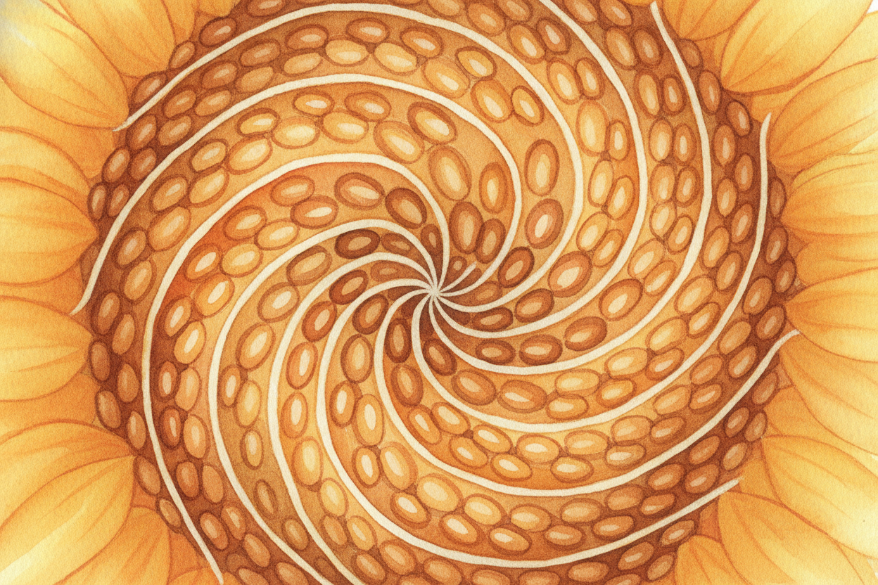 A sunflower does the very same thing with its seeds. Each new seed pops up turned by **that same lucky angle**, then get