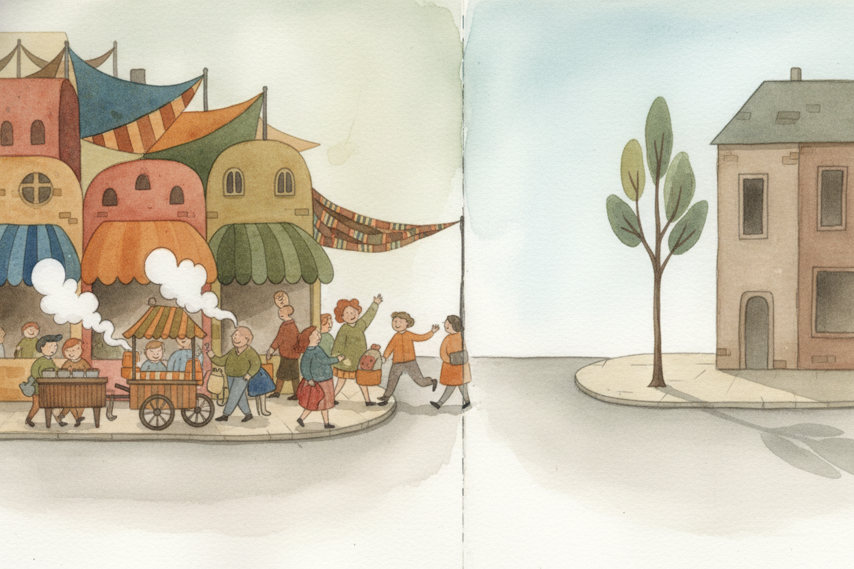 Walk down any street in any city, and you'll notice ~~something strange~~. Some corners are packed with shops, food cart