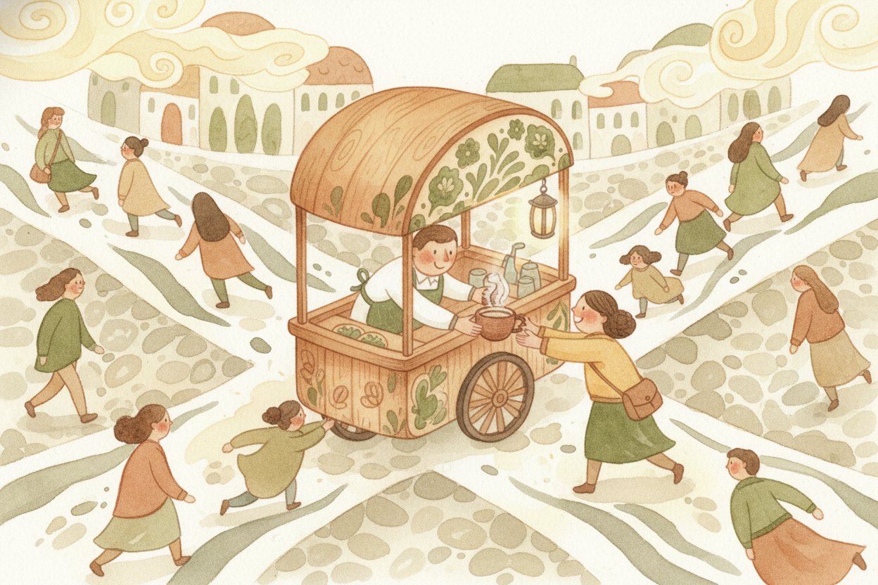 Now imagine you want to sell coffee. ~~Where do you set up your cart?~~ Right **where two of those rivers meet** — maybe