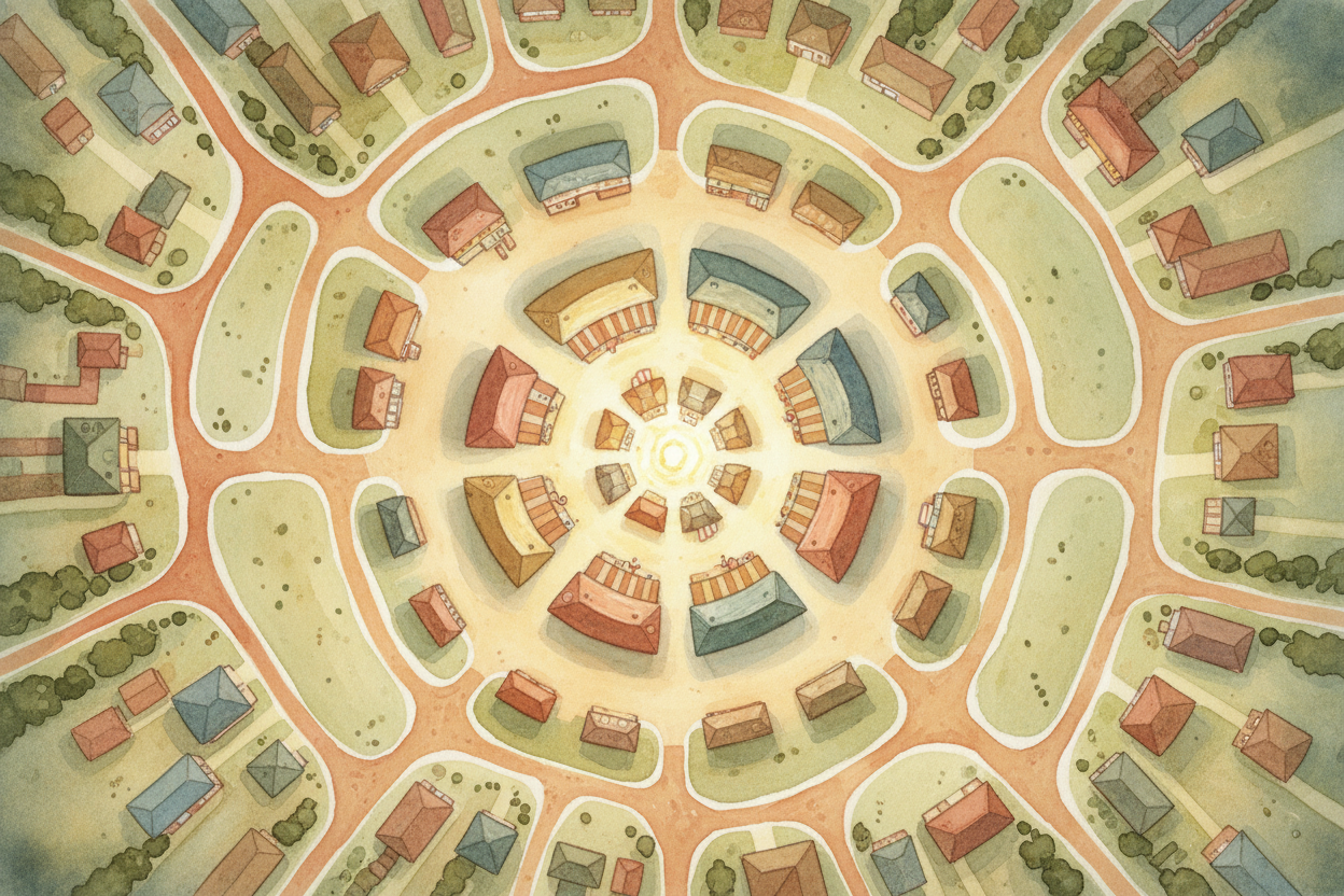 ~~So the busy market isn't random.~~ It's the city **solving a math problem**: where can *the most people reach the most