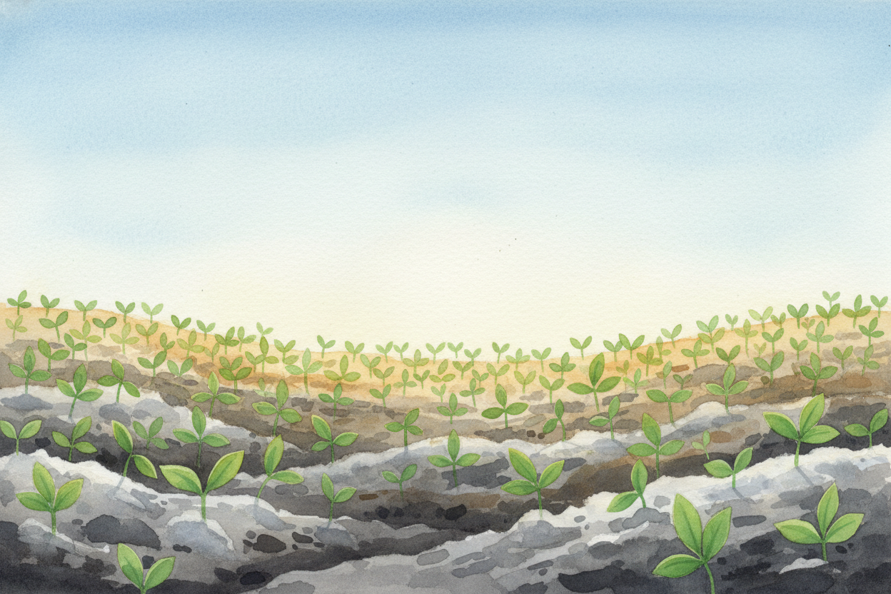 A few weeks later, the burned forest ~~doesn't look dead at all~~. It **looks like a garden**. *Thousands of seedlings* 