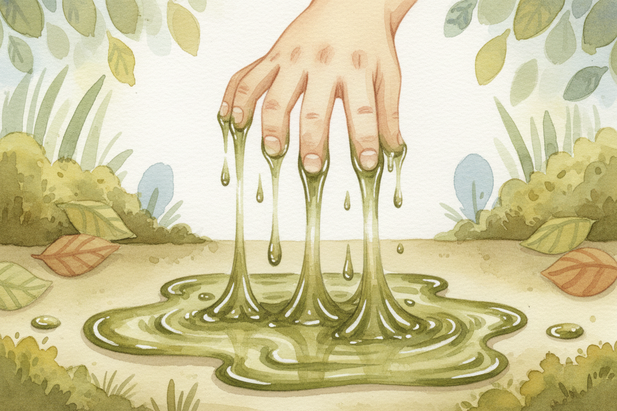 Some sound-alike words aren't copying noises at all — they're **copying *feelings***. "Slime" feels slimy when you say i