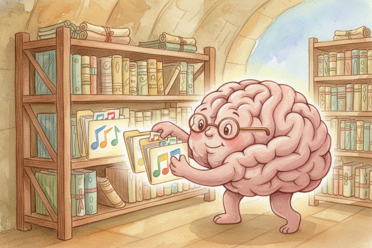 Your brain is always looking for patterns — it's basically a **pattern-finding machine**. When you hear a catchy song, y