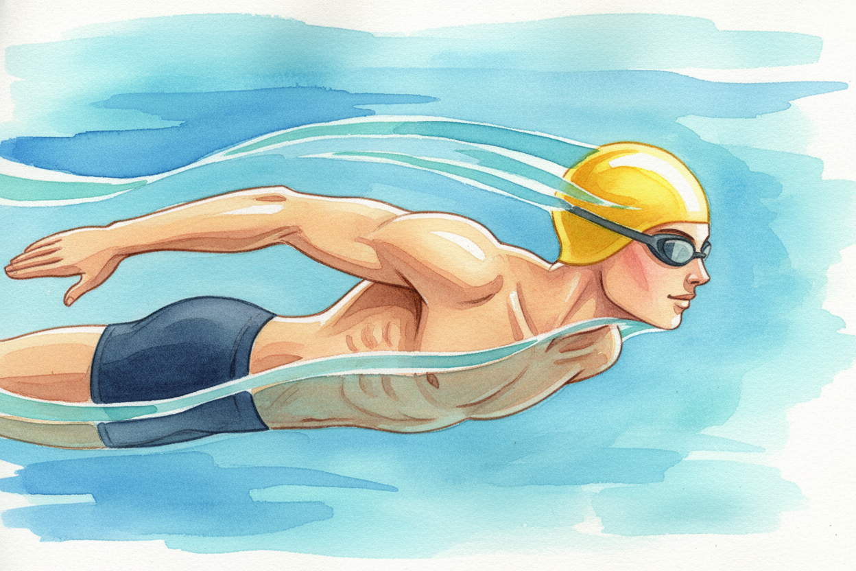 A swim cap smooths everything down into one sleek shape. Now the water *slides right past* your head instead of getting 
